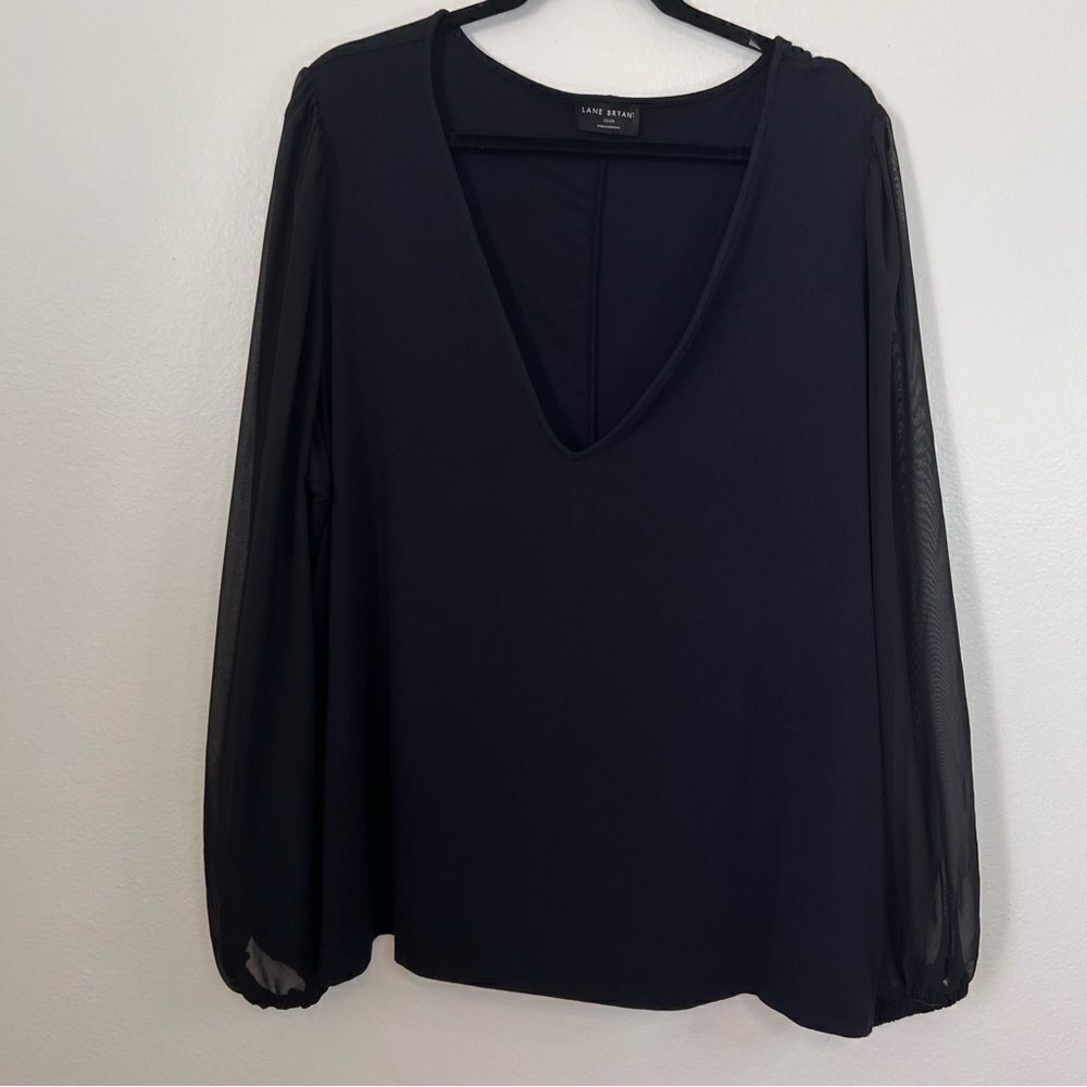 Lane Bryant Top Blouse Long Sheer Sleeves Size 22/24 Black